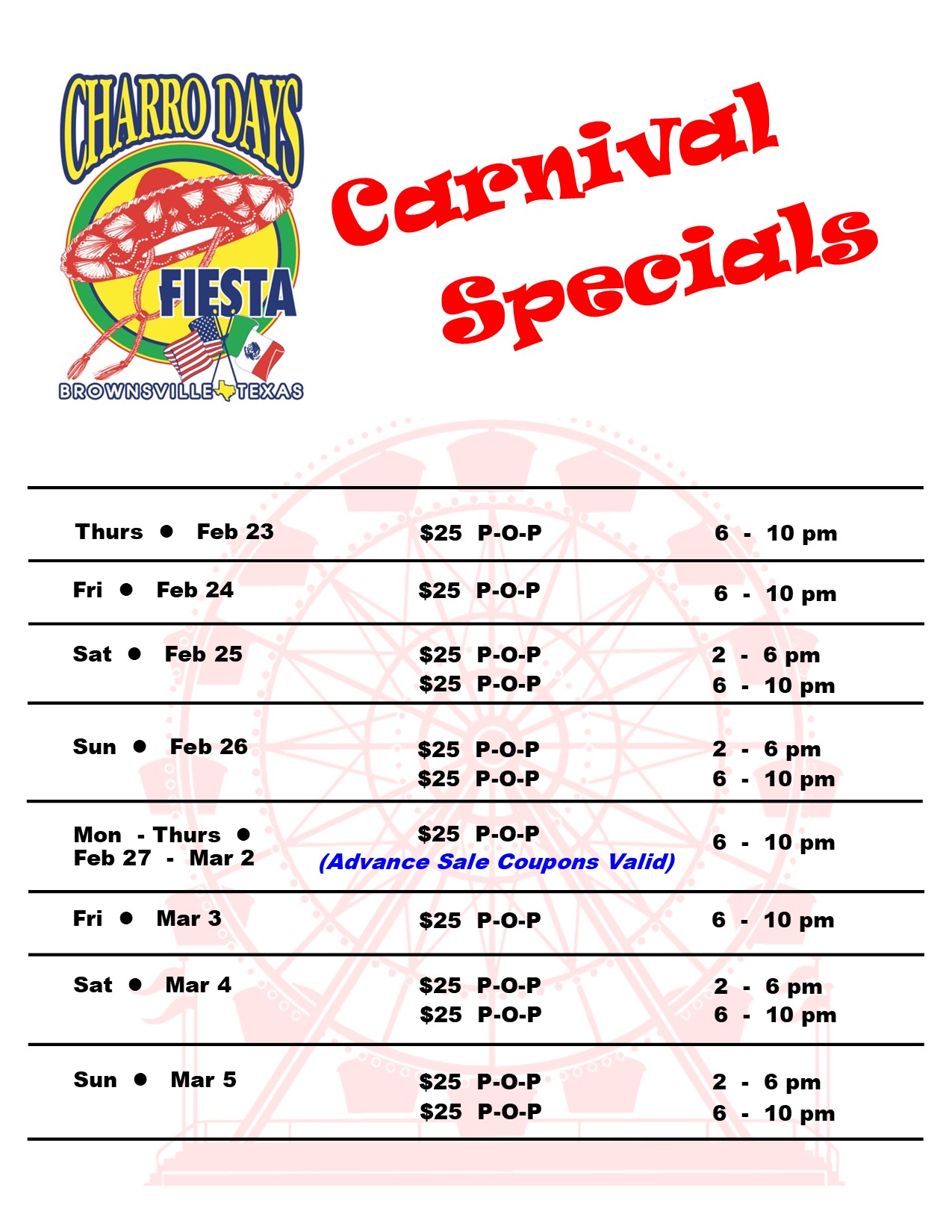 CHARRO DAYS CARNIVAL SPECIALS 20th Century Rides